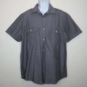 Express*‎ Men's Short Sleeve Button Down Curved Hem Chest Pockets Shirt~ Size XL